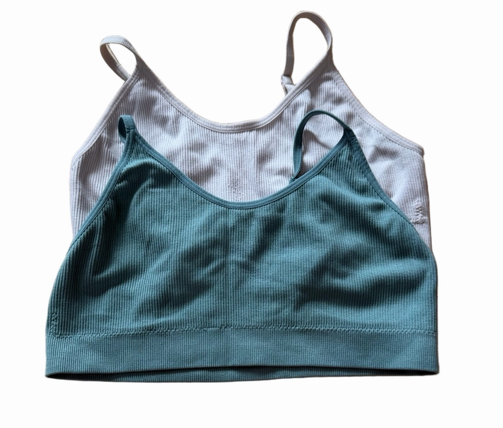 Primark Ribbed Spaghetti-Strap Bralette Duo - Sage Green & Light Gray